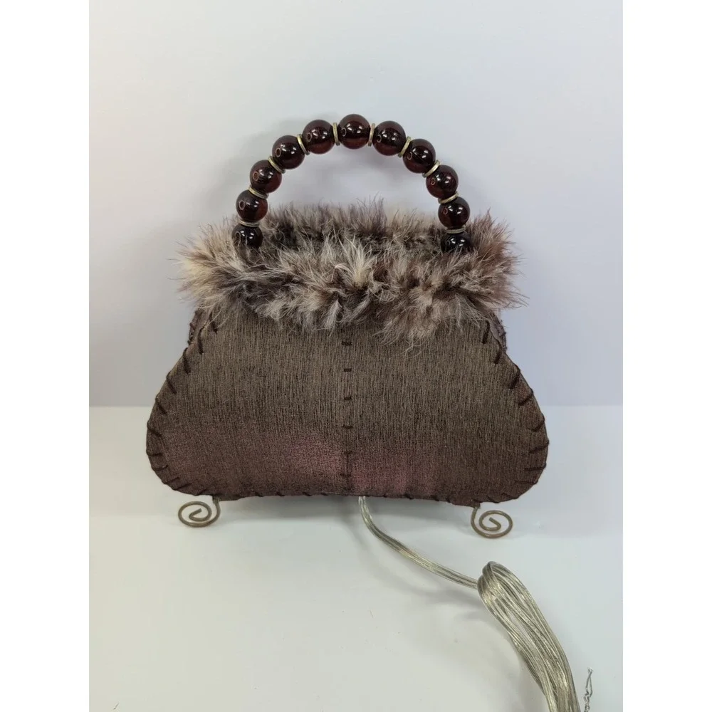 Vintage Style Boutique Purse Lamp‎ Feathered Rare Handbag Light Fur Beaded Deco